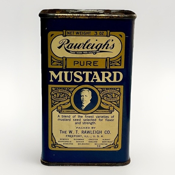 Vintage Rawleigh's Pure Mustard Spice Metal Tin, Read Use of Spice Back Freeport - Picture 1 of 6
